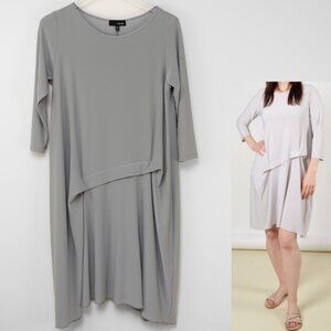 Sun Kim Caroline Dress Quarter Sleeve Lagenlook Above Knee Grey Size Small